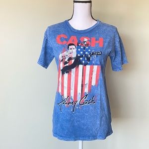 Johnny Cash Blue Acid Wash T-Shirt Americana Flag
